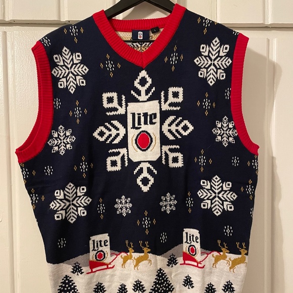 Miller Lite Christmas Sweater Vest - Picture 1 of 5
